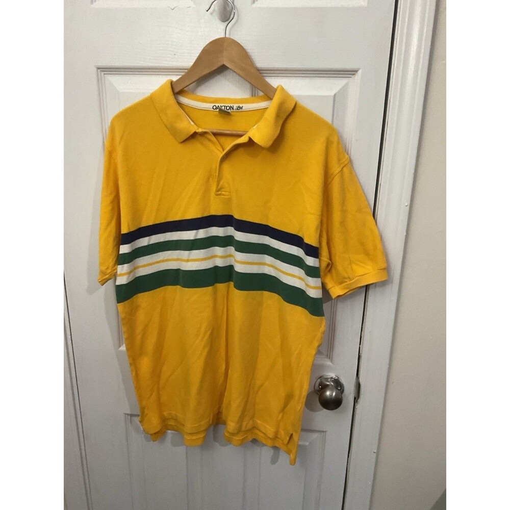 Oakton Ltd Yellow Striped Polo Shirt XL